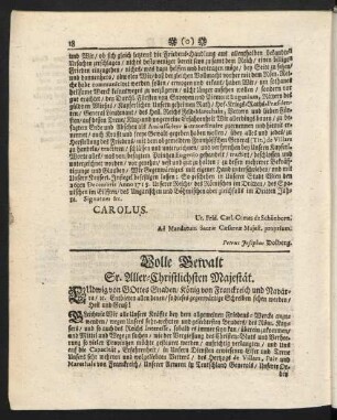 Volle Gewalt Sr. Aller-Christlichsten Majestät.