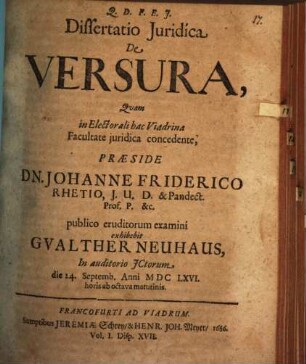 Diss. iur. de versura