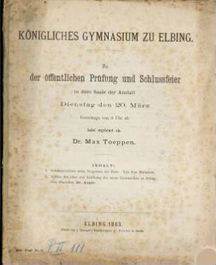 Zu der öffentlichen Prüfung und Schlußfeier in dem Saale der Anstalt ... ladet ergebenst ein. 1882/83