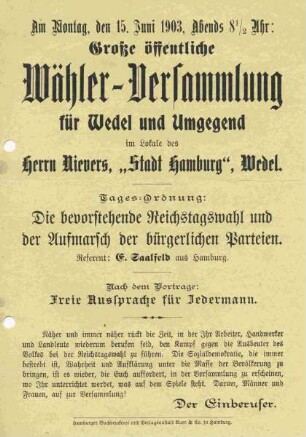 Aufruf zur Wähler-Versammlung durch die Sozialdemokratische Partei