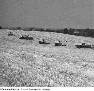 Landwirtschaft (Lagerhäuser, Neubau, Kongreß mit Krolikowski, Buchstand, Kartoffelsortieren, Gewächshaus, Kartoffeln, Getreideernte mit Mähdreschern, Auszeichnung auf dem Feld, Pflügen, Pflanzhütchen)