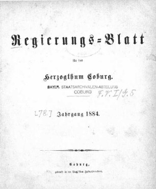 Regierungs-Blatt für das Herzogtum Coburg. 1884