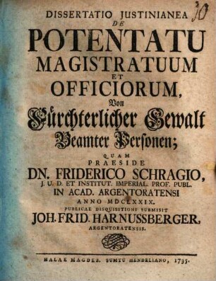 Diss. ... de potentatu magistratuum et officiorum