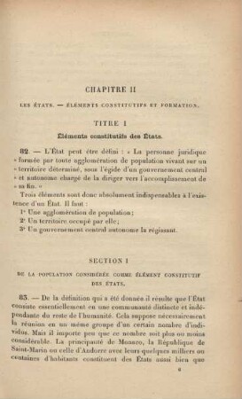 Chapitre II. Les États. - Éléments constitutifs et formation