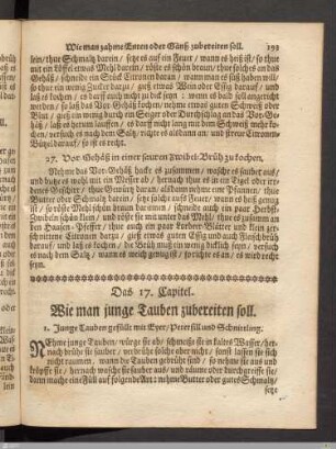 Das 17. Kapitel. Wie man junge Tauben zubereiten soll.
