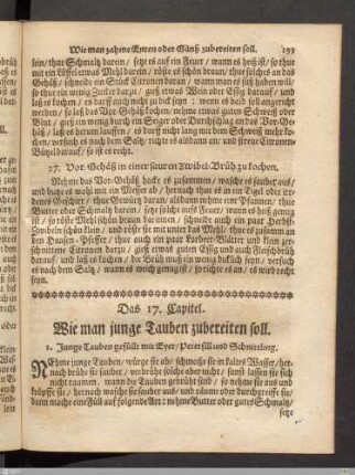 Das 17. Kapitel. Wie man junge Tauben zubereiten soll.