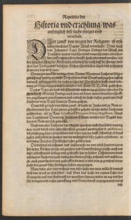 Historia und erzehlung/ was anfenglich dise sache erreget und verursacht.
