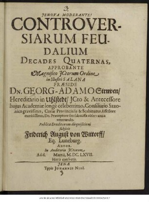 Controversiarum Feudalium Decades Quaternas