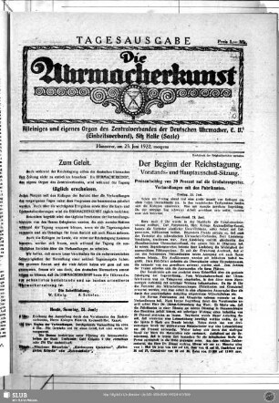 Tagesausgabe, 25. Juni 1922