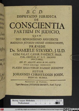 Disputatio Iuridica De Conscientia Partium In Iudicio