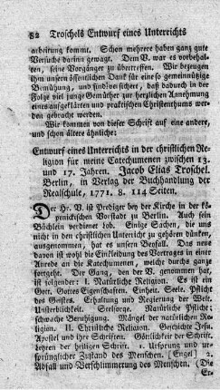Entwurf eines Unterrichts in der christlichen Religion für meine Catechumenen zwischen 13 und 17 Jahren.