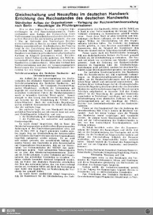 Gleichschaltung und Neuaufbau im deutschen Handwerk. Errichtung des Reichsstandes des deutschen Handwerks