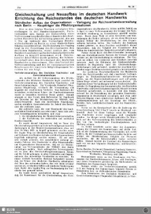 Gleichschaltung und Neuaufbau im deutschen Handwerk. Errichtung des Reichsstandes des deutschen Handwerks