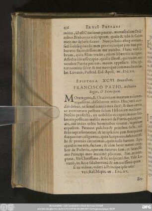 Epistola XCVI. Bruxellam. Francisco Pazio, Archiatro Regio, & Principum.