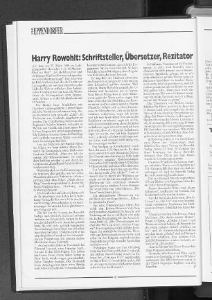 Harry Rowohlt: Schrifsteller, Übersetzer, Rezitator