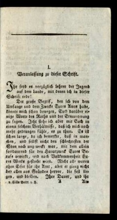 I. Veranlassung zu dieser Schrift