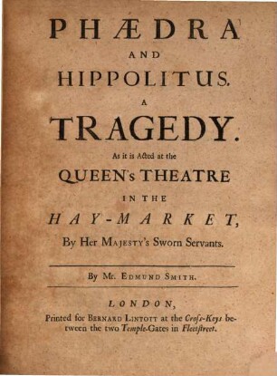 Phaedra and Hippolitus : A Tragedy