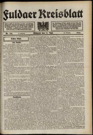 Erste Ausgabe vom Mittwoch, den 11. Juni 1913.