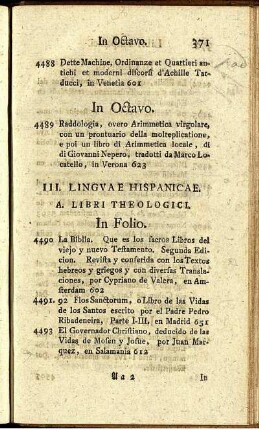 III. Linguae Hispanicae.