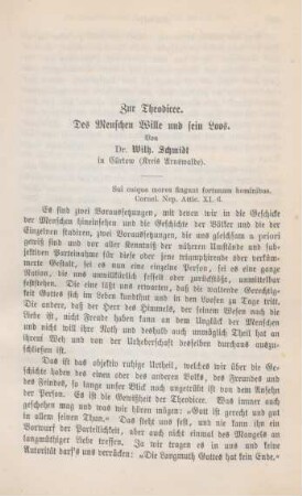 249-268 Zur Theodicee : Des Menschen Wille und sein Loos