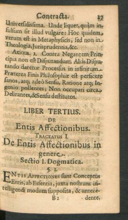 Liber Tertius. De Entis Affectionibus.