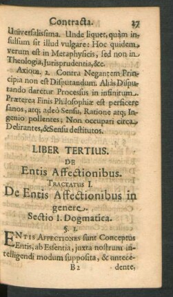 Liber Tertius. De Entis Affectionibus.