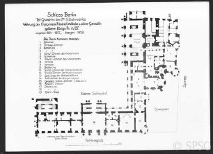 Berlin, Schloss Berlin, Grundriß des ersten Stockwerks, Wohnung des Kronprinzen Friedrich Wilhelm und seiner Gemahlin, Plankammer.