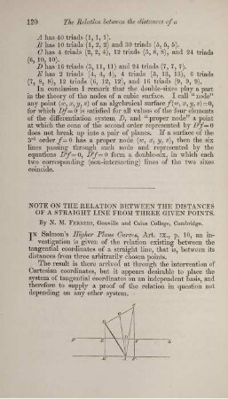 Note on the relation between the distances of a straight line from three given points.