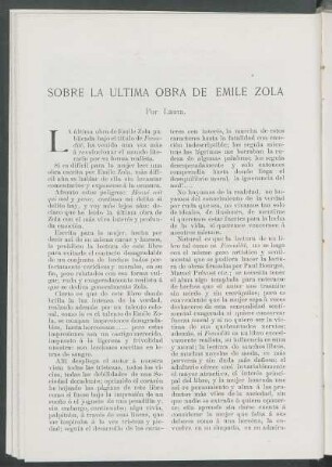 Sobre la última obra de Emile Zola.