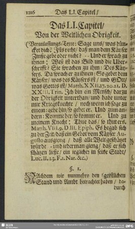 Das LI. Capitel, Von der Weltlichen Obrigkeit