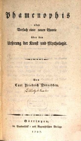Phamenophis oder Versuch einer neuen Theorie über den Ursprung der Kunst und Mythologie