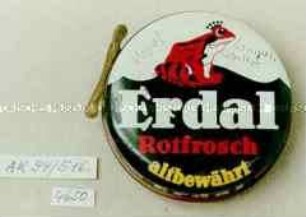 Blechdose mit Deckelheber für Schuhcreme "Erdal Rotfrosch farblos altbewährt" mit Inhalt