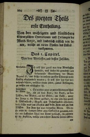 Erste Eintheilung. Von den Chirurgischen Operationen, welche an vielen Theilen des Leibes vorkommen.