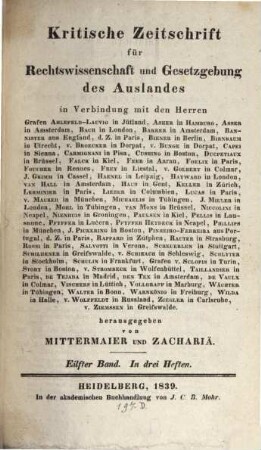 Kritische Zeitschrift für Rechtswissenschaft und Gesetzgebung des Auslandes. 11. 1839