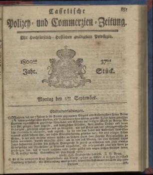 37tes Stueck, Montag den 8ten September 1800