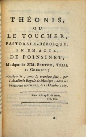 Théonis, Ou Le Toucher : Pastorale-Héroique ; En Un Acte