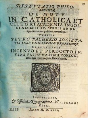 Dispvtatio Philosophica, De Motv