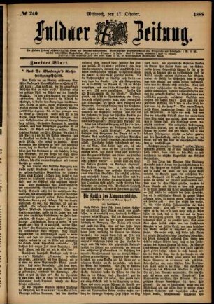 Zweite Ausgabe vom Mittwoch, den 17. Oktober 1888.