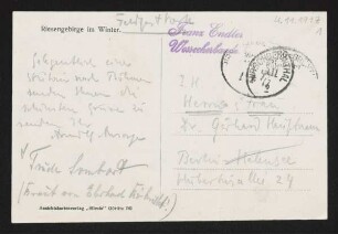Brief von Arnulf Ansorge und Trude Sombart an Gerhart Hauptmann und Margarete Hauptmann