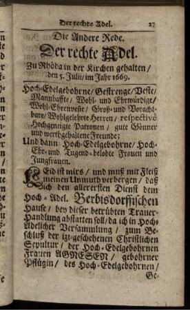 Die Andere Rede. Der rechte Adel