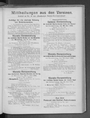 Mittheilung aus den Vereinen. Beiblatt zu No. 33 der "Hamburger Aerzte-Correspondenz"