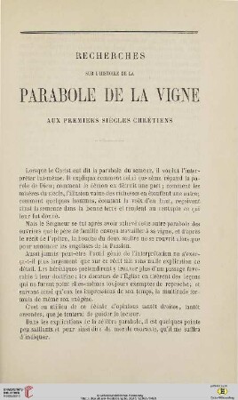 N.S. 11.1865: Recherches sur l'histoire de la parabole de la vigne aux premiers siècles chrétiens