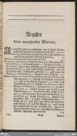 Register derer vornehmsten Materien