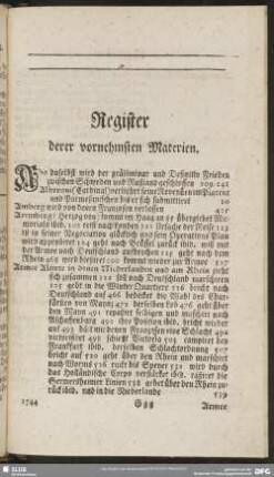 Register derer vornehmsten Materien