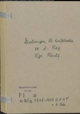 Zivilstandsregister der evangelischen Gemeinde Dielingen, Kreis Lübbecke (GAHT 1808-1809) (Gemeinde: Evangelische Gemeinde Dielingen)