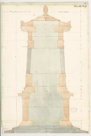 Gefallenendenkmal, Jauer Monatskonkurrenz März 1877: Querschnitt; Maßangaben