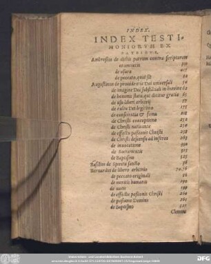 Index Testimoniorum Ex Patribus.