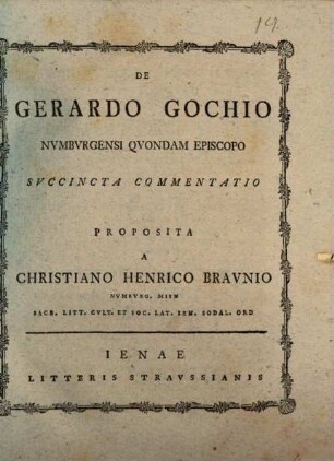 De Gerhardo Gochio, Numburgensi quondam episcopo succincta commentatio