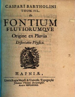 De fontium fluviorumque origine ex pluviis dissertatio physica