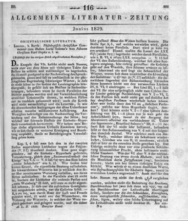 Döpke, J. C. K.: Philologisch-critischer Commentar zum Hohen Liede Salomos. Leipzig: Barth 1829 (Beschluss der im vorigen Stück abgebrochenen Rezension)